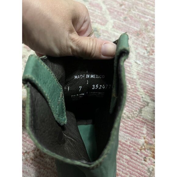 Liberty Black Green Leather Distressed Cowboy Booties Boots Size 7 - Picture 5 of 9